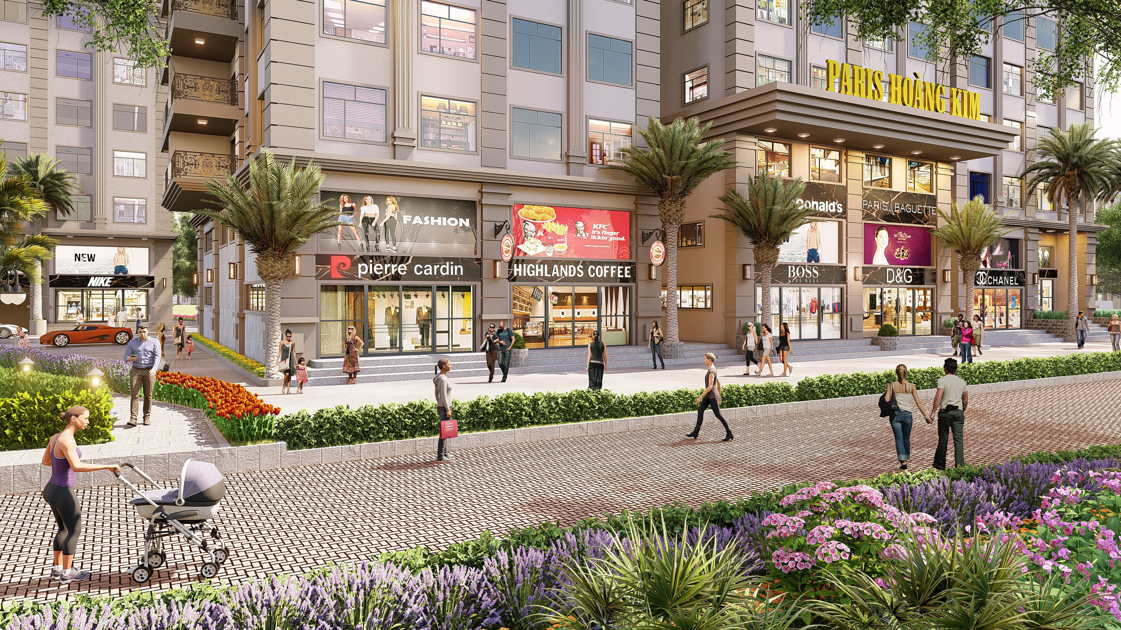 Cho thuê shophouse Paris Hoàng Kim, diện tích sàn rộng rãi, trần cao, nằm liền kề khu Thủ Thiêm.