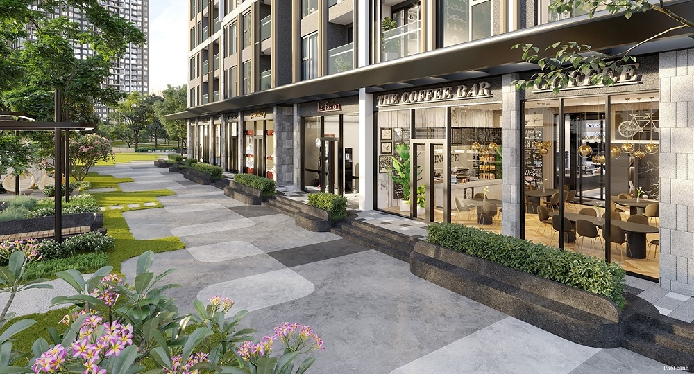 Cho thuê shophouse khối đế chung cư – vị trí ngay cạnh sảnh ra vào tòa Masteri West Heights.